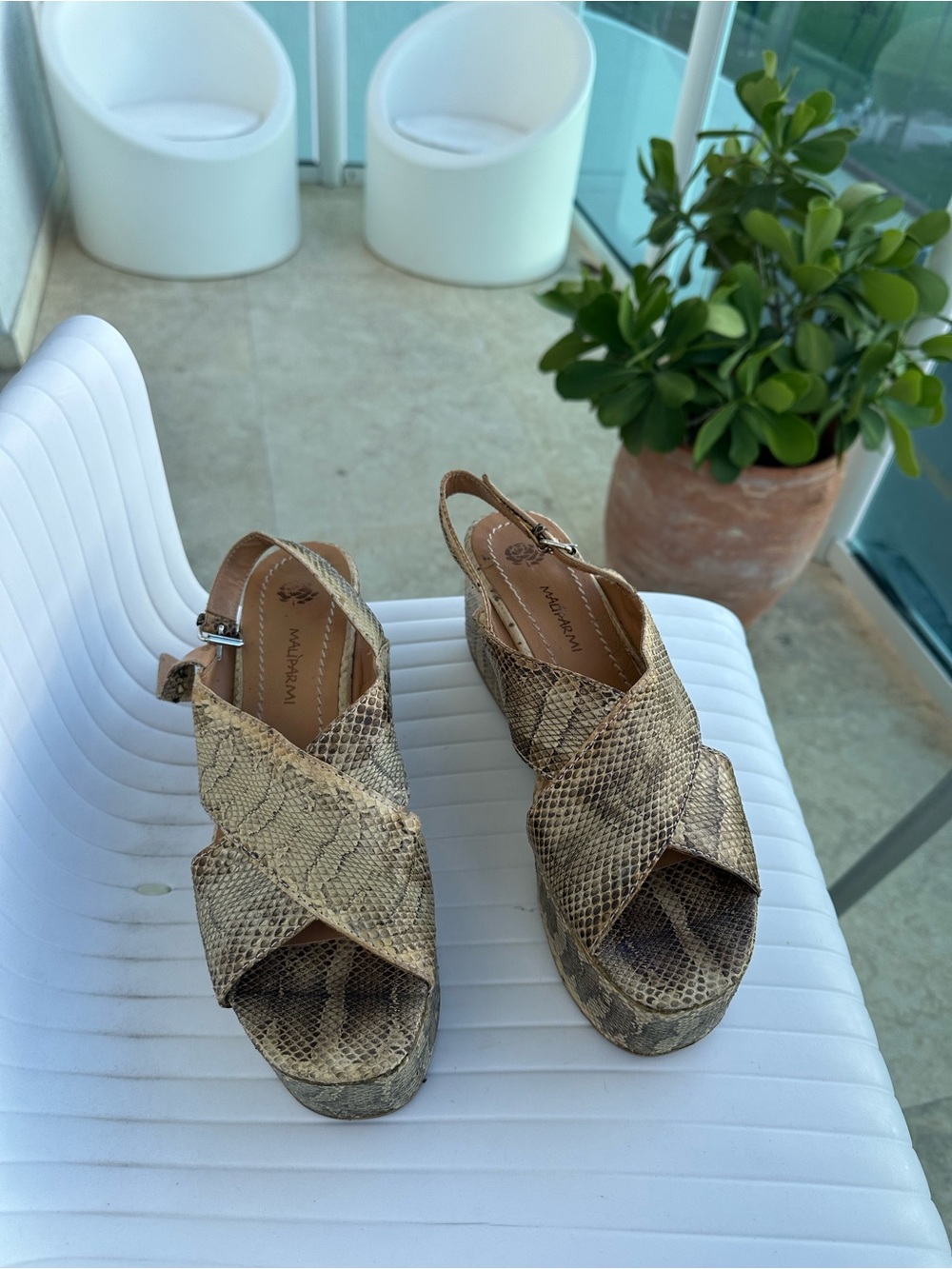 Maliparmi Taupe Snakeskin-Patterned Wedge Sandal